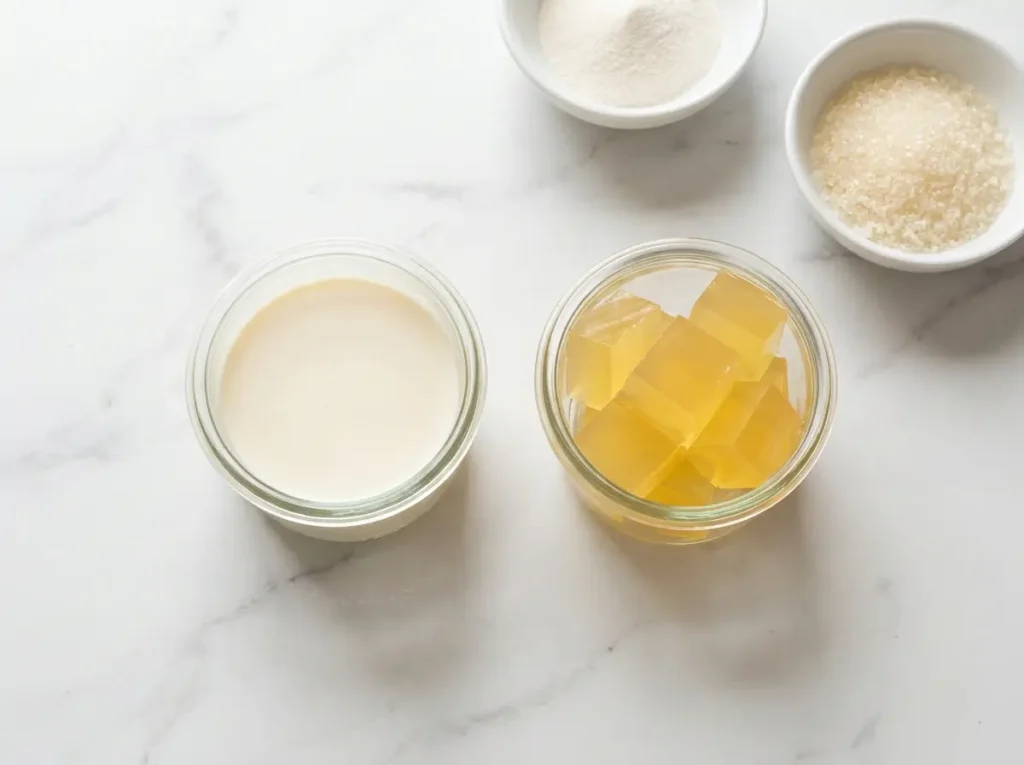 agar agar vs gelatin side by side comparison on marble