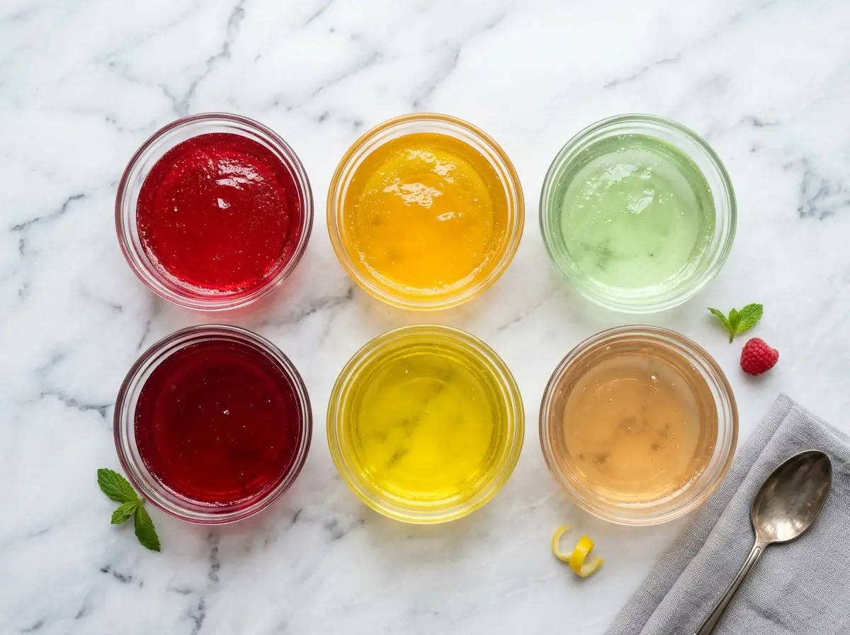 Best Knox gelatin recipes in glass ramekins on white marble