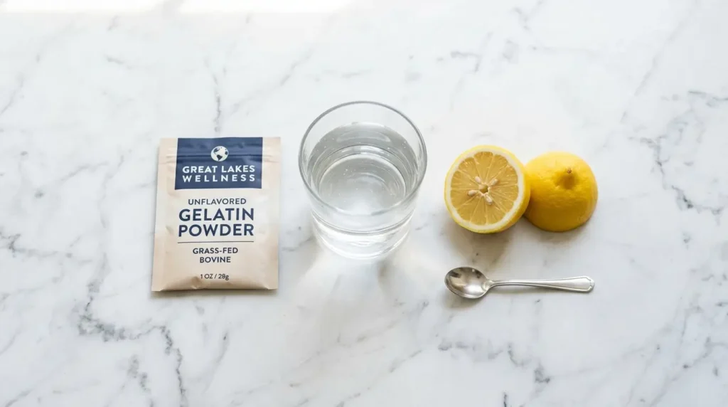 Ingredients for the horse gelatin trick for men on marble
