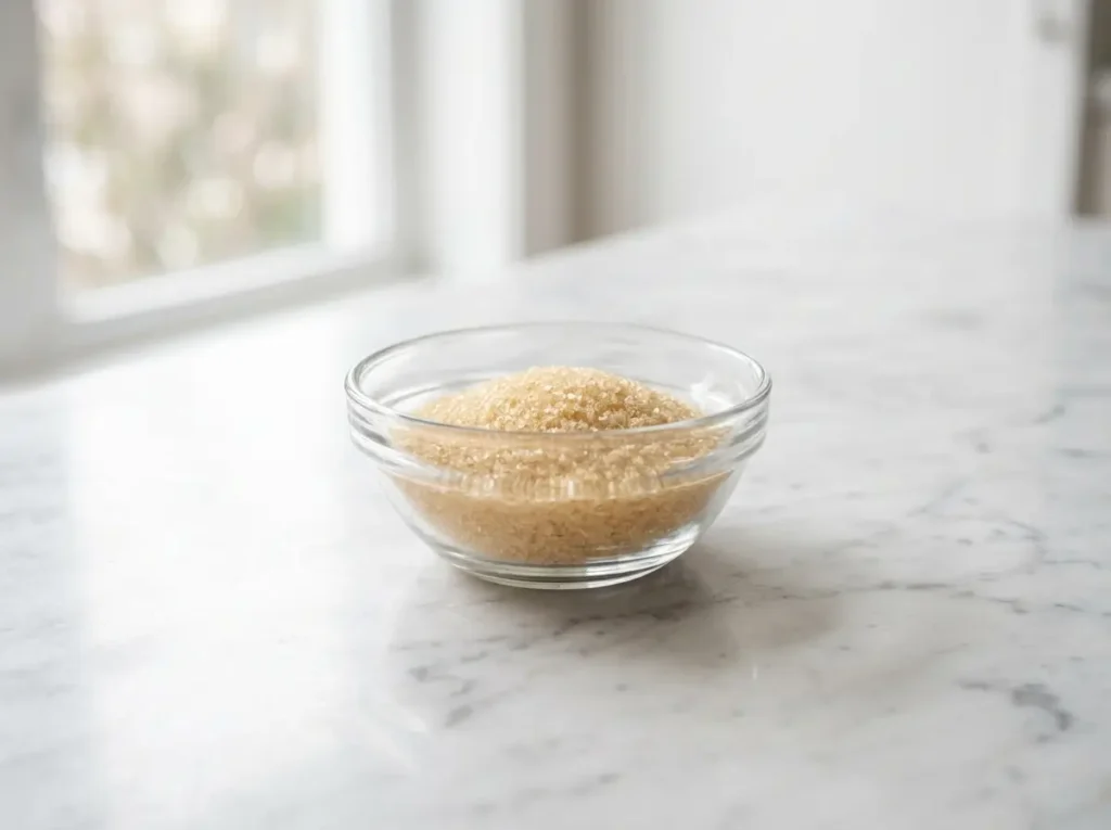 hat is horse gelatin powder in a glass bowl on marble