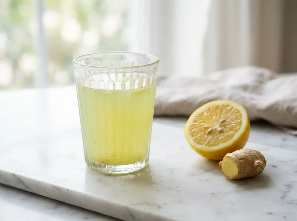arterial flush recipe tonic served in glass with lemon and ginger garnish